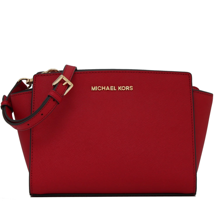 Michael Kors Selma Medium Saffiano Leather Messenger Bag- Chili