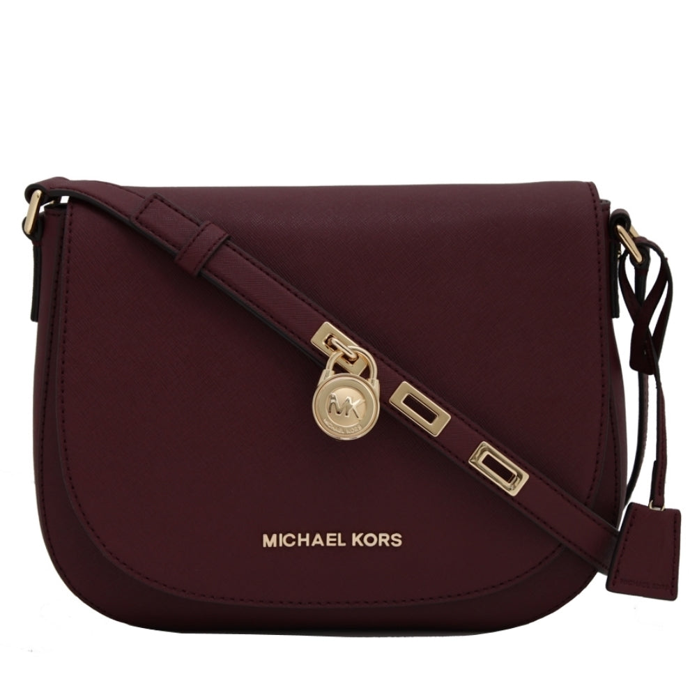 Michael Kors Hamilton Large Saffiano Leather Messenger Bag Claret