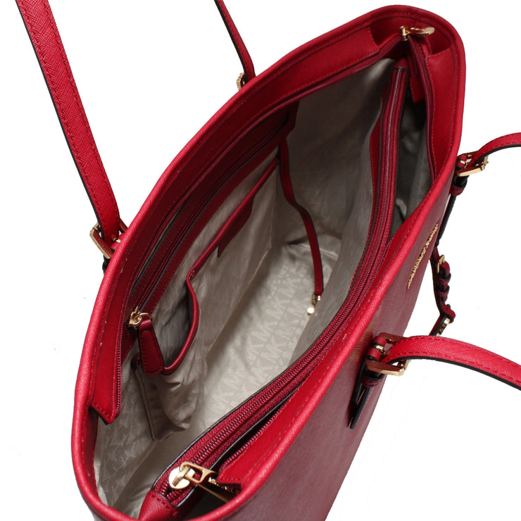 Michael Kors Jet Set Travel Large Saffiano Leather Top-zip Tote In Cherry |  ModeSens
