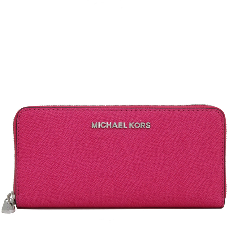 Michael Kors Jet Set Travel Zip-Around Saffiano Leather Continental Wallet- Raspberry