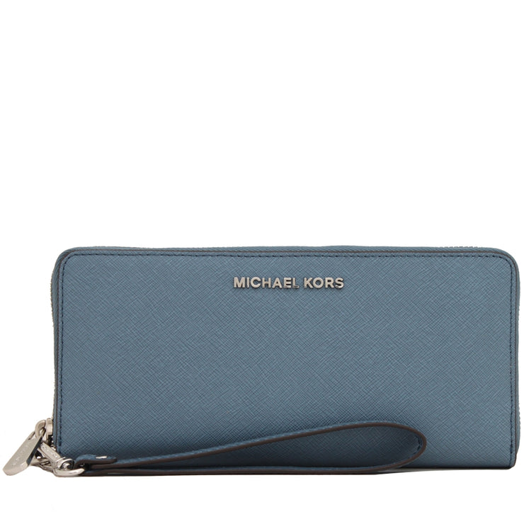 Michael Kors Jet Set Travel Saffiano Leather Continental Wallet Wristlet- Denim