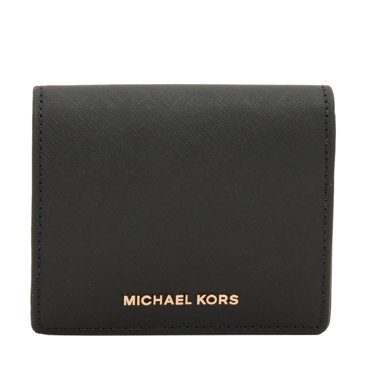 Michael Kors Jet Set Travel Saffiano Leather Card Case Carryall Wallet- Black