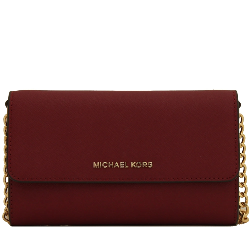 Michael Kors Jet Set Travel Medium Saffiano Leather Multifunctional Phone  Crossbody Wallet Handbag (Merlot)