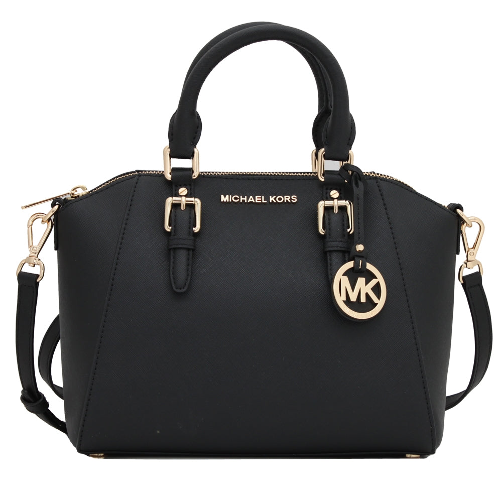 Michael Kors Ciara Saffiano Leather Medium Messenger Satchel Bag Black