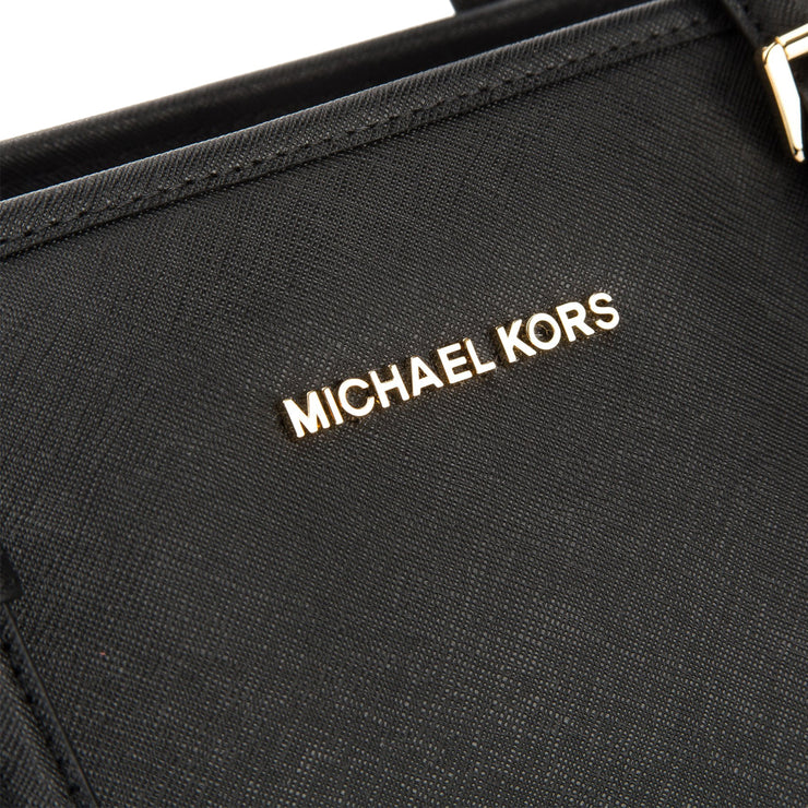 Michael Kors Jet Set Medium Pocket Tote Black Saffiano Leather Monogram MK  - Waterfront Online