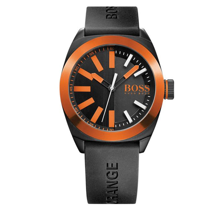 Hugo Boss Watch 1513054- Black Silicon with Round Black Dial & Orange Accents Men Watch