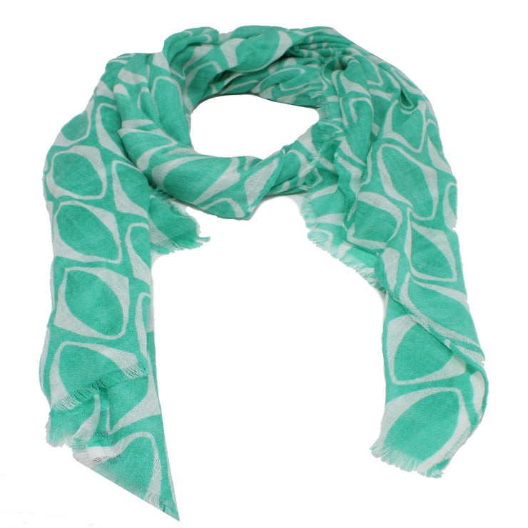 Echo Geometric Pattern Fringe Wrap Scarf- Cool Mint