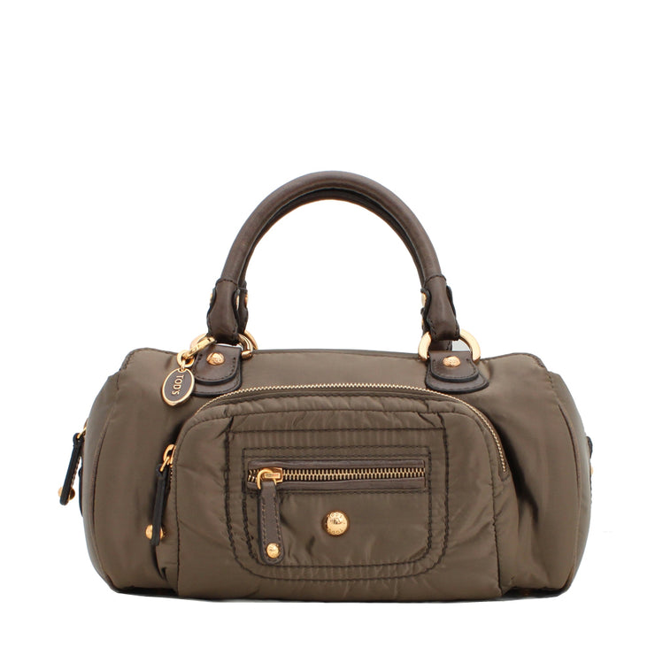 Tod's Nylon & Leather Top Handle Kate Bag- Golden Olive