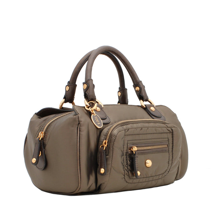 Tod's Nylon & Leather Top Handle Kate Bag- Golden Olive