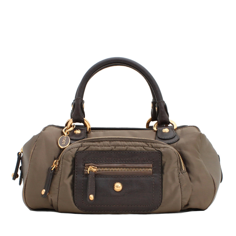 Tod's Nylon & Python Embossed Leather Top Handle Kate Bag