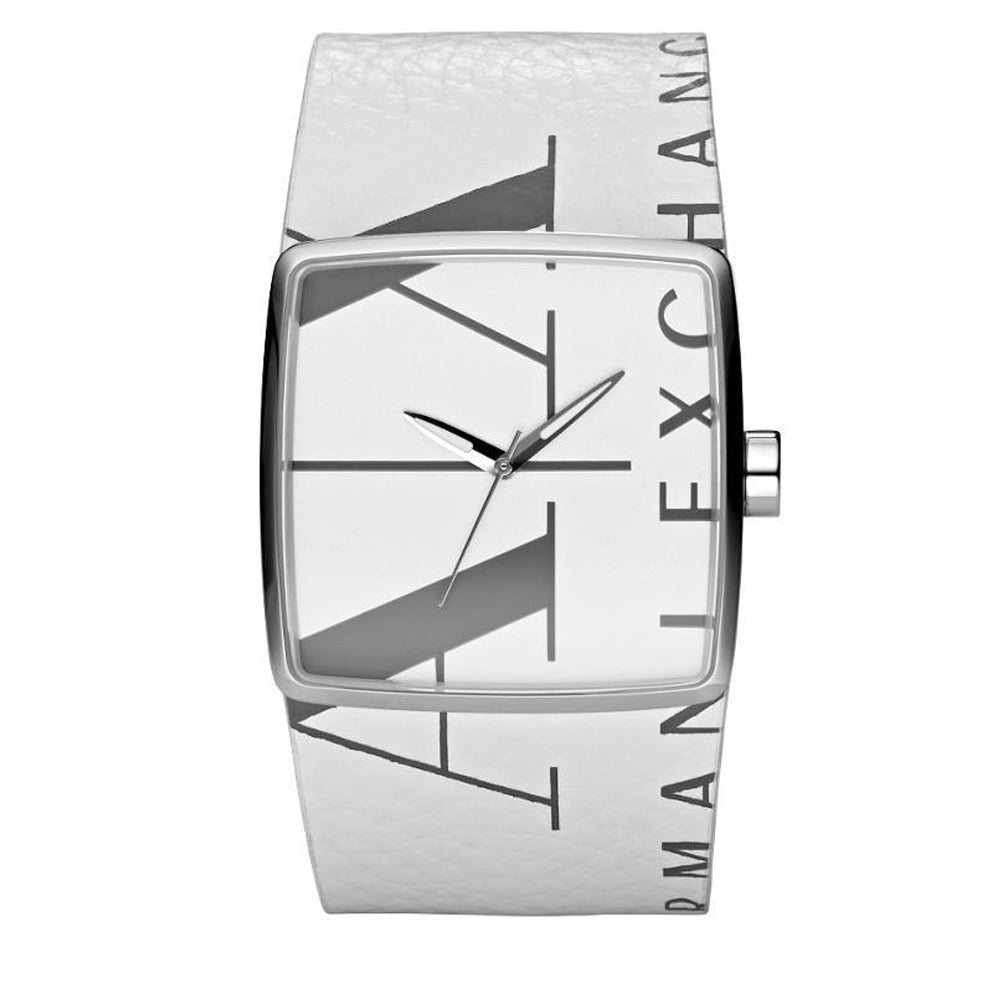 Armani Exchange Watch AX6000 White Leather Square Graphic Dial Men