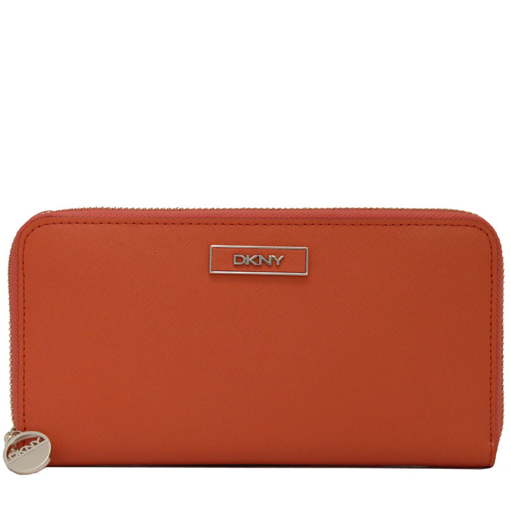 DKNY Samwell Saffiano Leather Zip Around Long Wallet- Orange