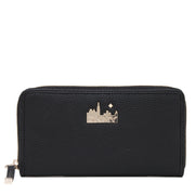 DKNY Pebbled Leather Zip Around Long Wallet- Black