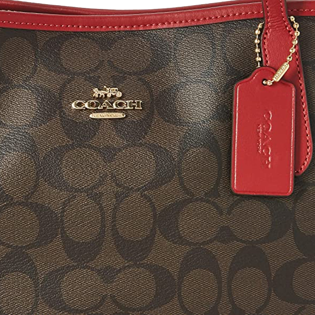 Coach reversible city tote in signature brown and on sale red