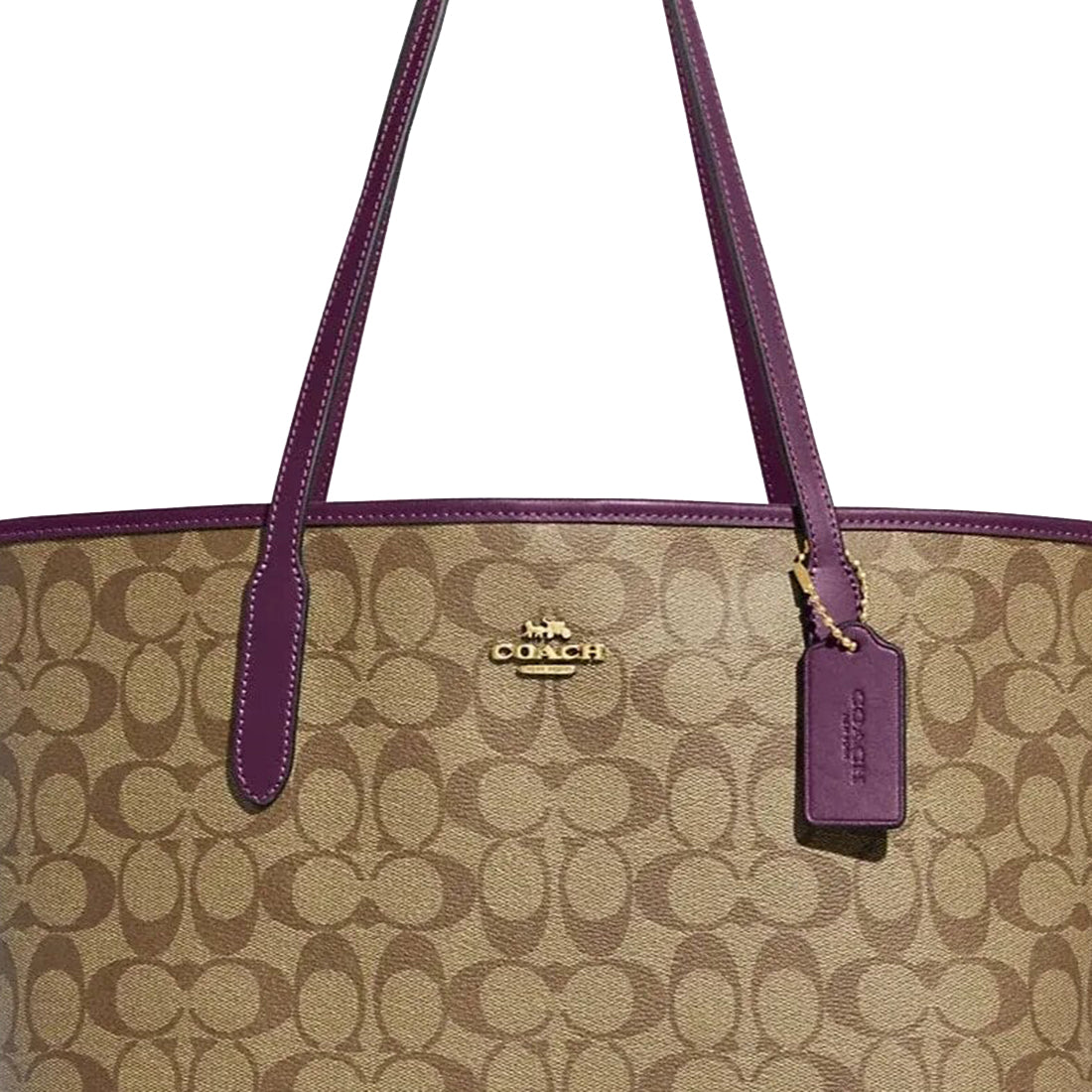 Buy Coach City Tote Bag In Signature Canvas in Khaki/ Boysenberry 5696 ...