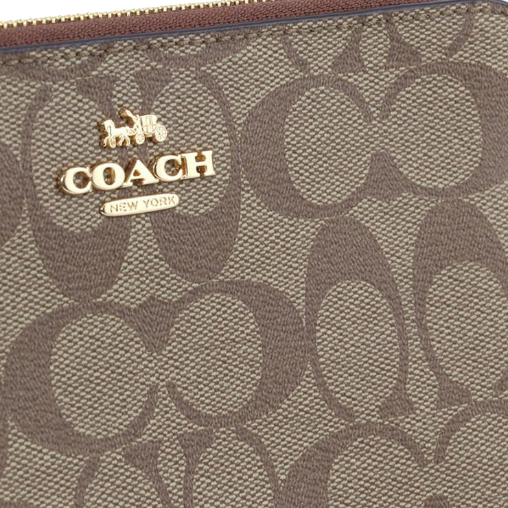 Coach Signature PVC Double Zip Wallet/Wristlet in Brown/Black