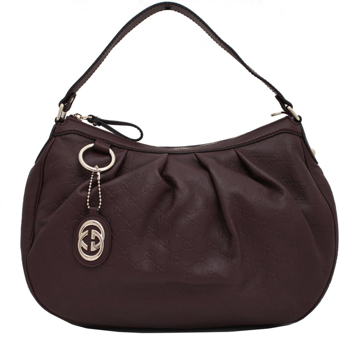 Gucci 364843 GG Charm Sukey Guccissima Leather Hobo Bag- Burgundy