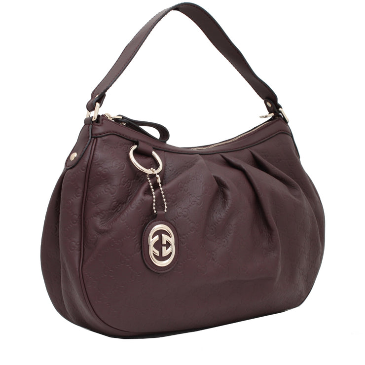 Gucci 364843 GG Charm Sukey Guccissima Leather Hobo Bag- Burgundy