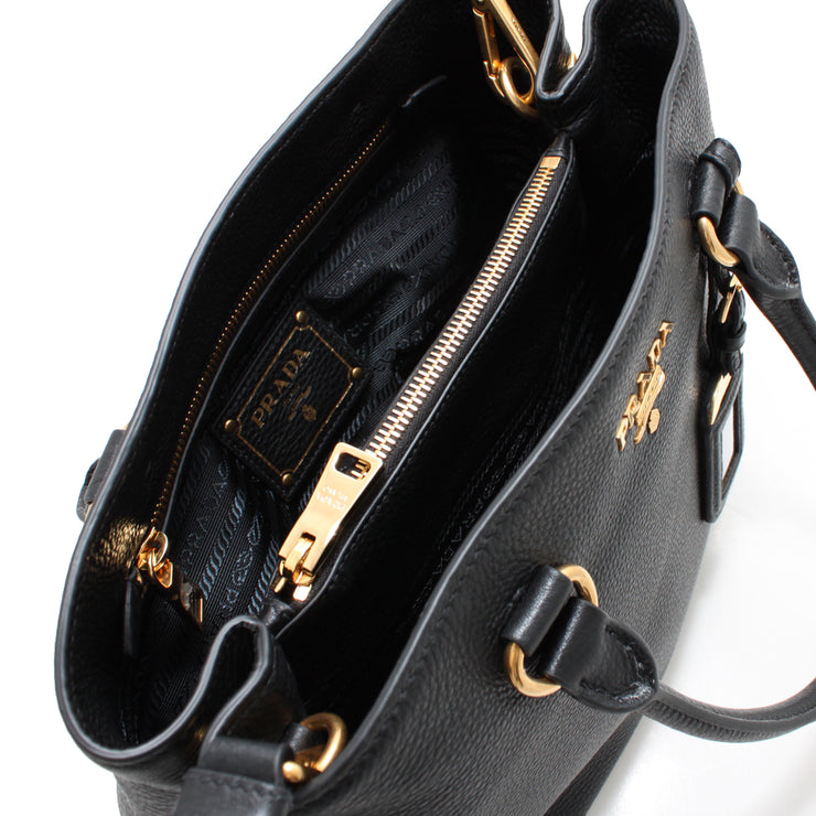 Prada 1BA058 Vitello Phenix Leather Convertible Bag- Black