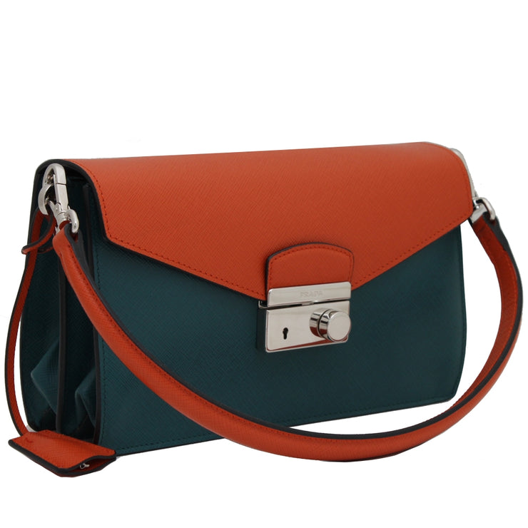 Prada BN924K Saffiano Lux Leather Flap Shoulder Bag- Ottanio- Papaya